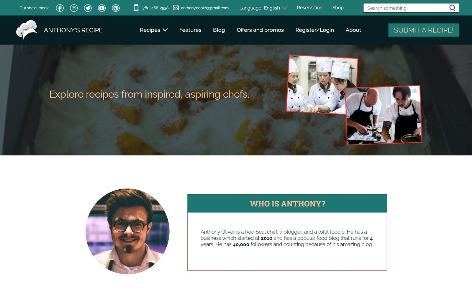 Anthony's Recipe Website Mockups