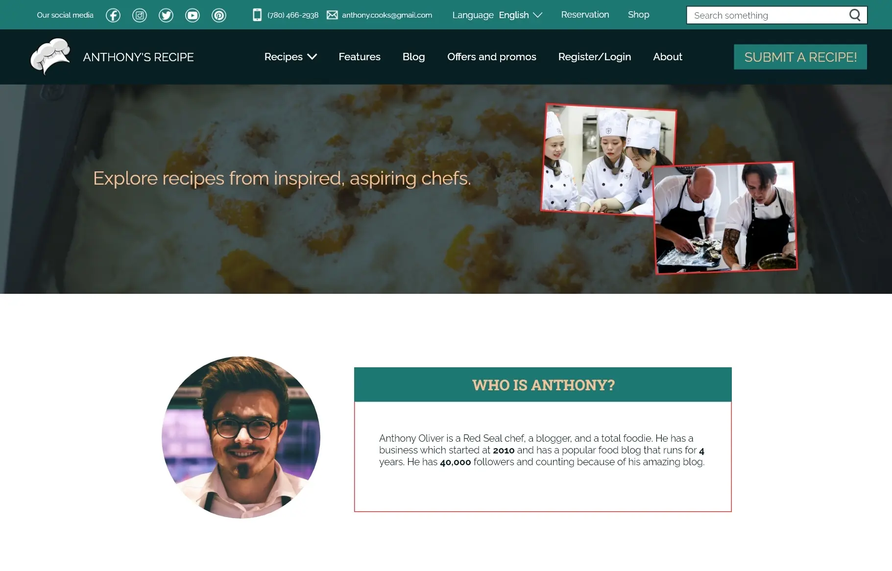 Anthony's Recipe Website Mockups